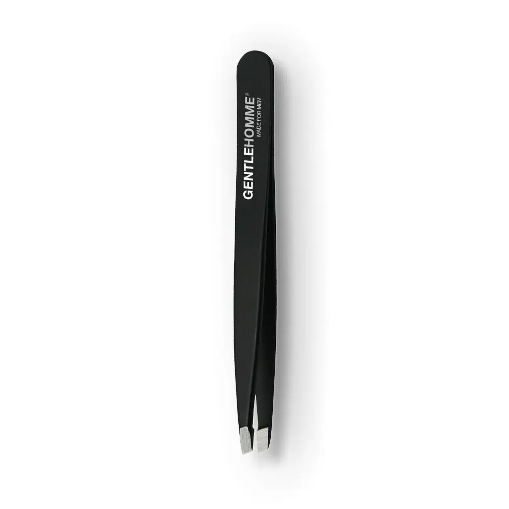 Gentlehomme Beard, Eyebrow, & Facial Hair Tweezers - Stainless Steel, Black Handle, Ideal for Cosmetic Use