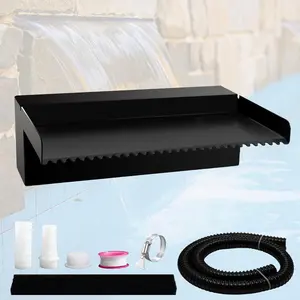 Pond Waterfall Spillway Pool Fountain Feature, Black Stainless Fountains, Swimming Pool Flow Waterfalls Kit for Ponds-11.8"x7.8"x3.9"(NO Light)