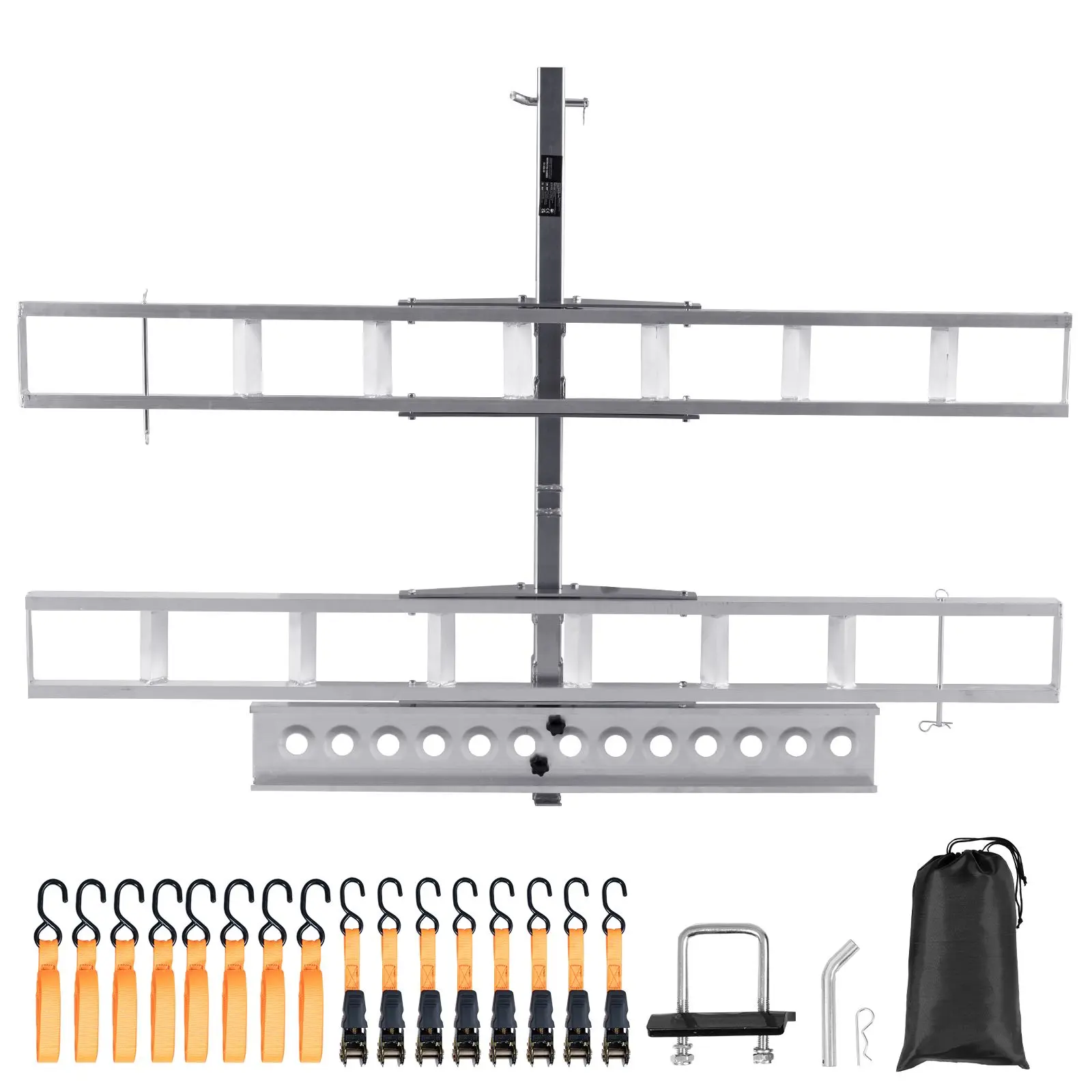 Adjustable Hitch Mount Aluminum Motorcycle Carrier - 2-Bike, 600 LBS Capacity, Loading Ramp, Ratchet Straps, Stabilizer, Scooter/Dirt Bike Hauler for Cars/Trucks with 2" Hitch Receiver, Adjustable Hitch Mount Bike Carriers