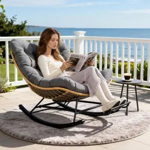 Egg Chair Wicker Outdoor Chairs Oversized Patio Lounger Chair with Water Resistant PE Rattan Adjustable Footstool Cushioned Comfort for Porch Garden Living Room Dark Grey Weather Resistant Ergonomic Design