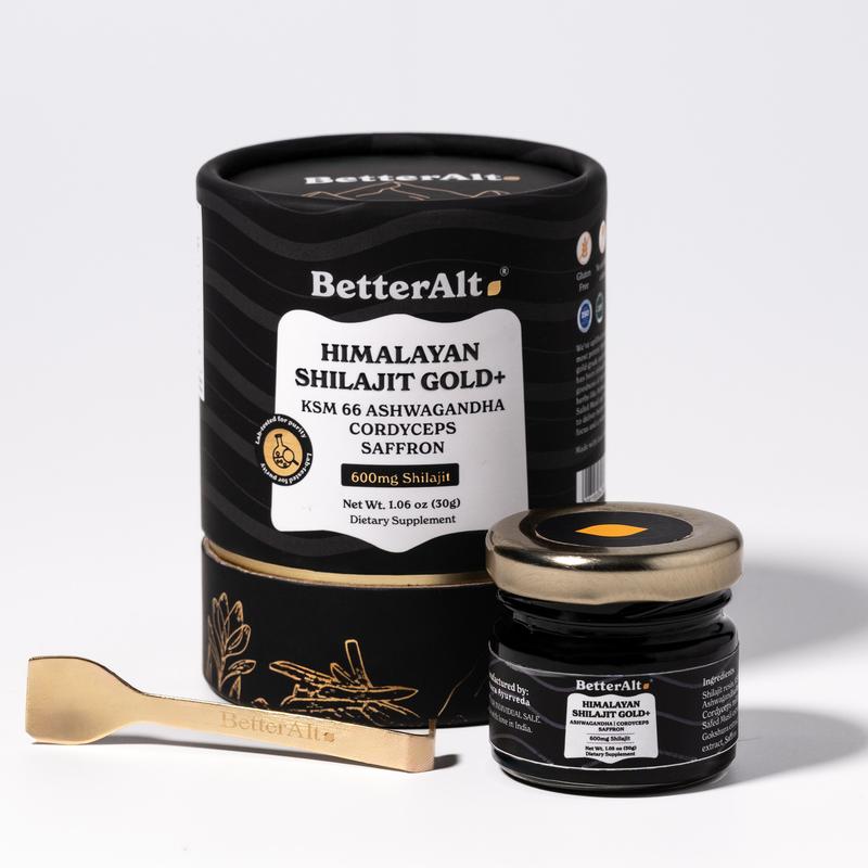 BetterAlt Cordyceps Shilajit Resin | with KSM-66 Ashwagandha, Safed Musli | Lab-tested | Pre-Workout for Muscle Recovery, Performance | 75 Sevings