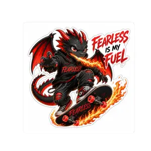 Fearless Dragon Skateboard sticker | Kiss-Cut Sticker, Fire Skate Punk