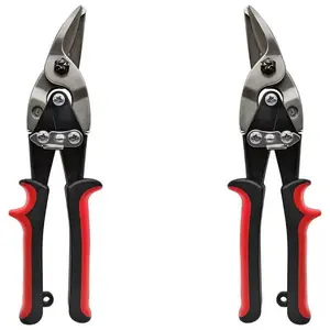 6510c Right and Left Angled Tin Cutting Aviation Snips Set with Forged Blade and Kush'n-Power Comfort Grips, Industrial-Grade Multipurpose Iron Shears for Metal Sheets, Tinfoil, 10"Heavy-Duty Scissors, Kitchen Use, Hardware, Hand Tools, Cut-Resistant