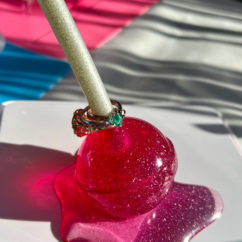 Retro Resin Art Melted Lollipop Ring & Pen Holder Desk Decor Candy Art Glitter Finish