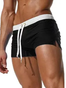 Men's Colorblock Zipper Pocket Swim Trunks, Casual Comfy Breathable Swim Shorts for Summer, Men's Swimwear for Beach Swimming
