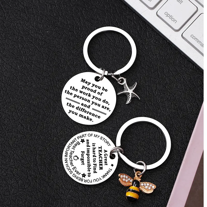 Stainless Steel Inspirational Engraved Keychain Gift - Bee Pendant Keyring Cute Black Cat purse gains animal exquisite couple charm decorative key wife husband birthday gift