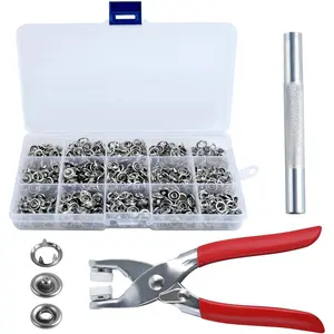 Grommet Eyelet Pliers Kit 200 Sets Fabric Snaps Clothing Snaps Fasteners Kit 10mm Metal Snaps Buttons with Fastener Pliers Press Tool and Storage Box for Fabric Leather Belt Shoes Clothes