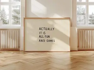 It Is All Fun And Games Print, Neutral Hand Drawn Poster, Horizontal Landscape Print, Digital Download, Printable Art For Dorm Decor