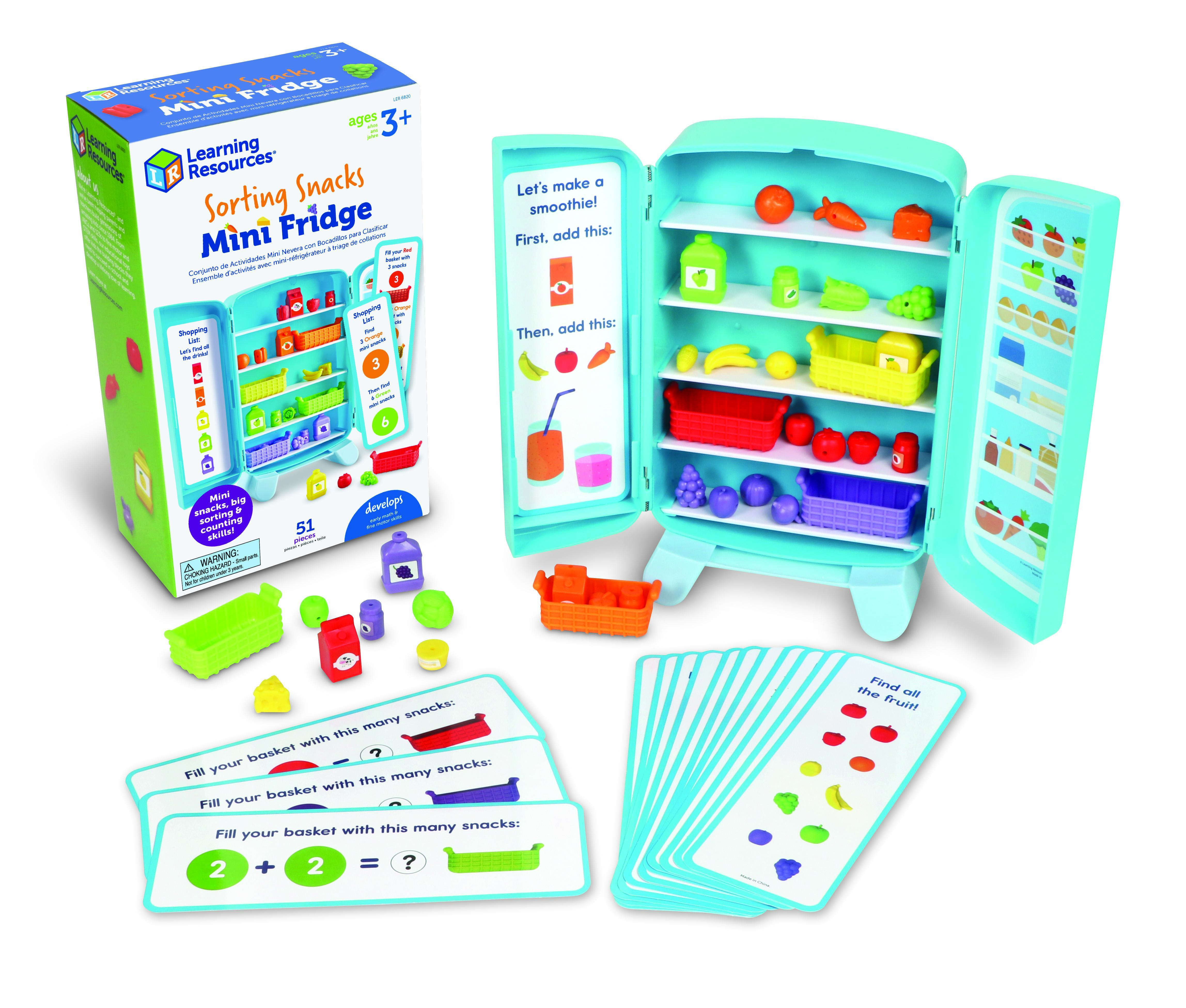 Learning Resources Sorting Snacks Mini Fridge - Play Food, Toddler Kitchen, Montessori , Color Sorting Sensory, Gifts for Boys and Girls, Preschool Games, Fine Motor Skills, Counting, Kindergarten