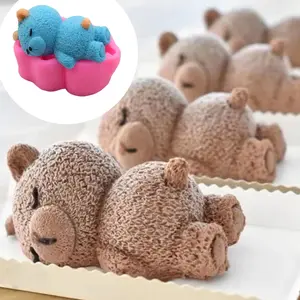 Sleeping Bear Silicone Mold, DIY Candle Soap Making Tool, 3D Cartoon Bear Shape, Handmade Craft Mould, Flexible & Reusable