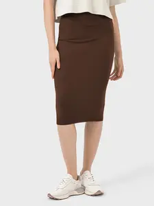 High waisted slim fit hip hugging skirt, casual sports skirt, high elasticity skin friendly mid length slit yoga women's skirt, Tennis Skirt