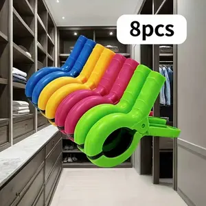 8pcs Set Durable Beach Towel Clips, Outdoor Seat Design, Large Non-Slip Clothespins, Hangers, Home & Outdoor Use, Best Choice for Family