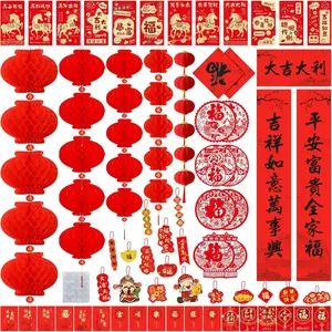 Chinese New Year Decorations 2026 Lunar New Year Red Envelopes Couplets Paper Lanterns Hanging Ornaments Fu Characters Spring Festival Indoor Outdoor Lucky Decor Window Party Décor