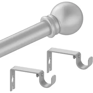 Silver Curtain Rods for Windows with Brackets,5/8 Inch Diameter Small Window Curtain Rod Adjustable 32 to 48 Inches,Easy Install Drapery Rods,Gray