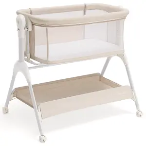 HARPPA 3-in-1 Rocking Baby Bassinet & Bedside Sleeper, Height Adjustable Crib, Baby Bassinet with Wheels & Storage Basket, Sleeping Cot, Baby Essentials, #SummerVibes