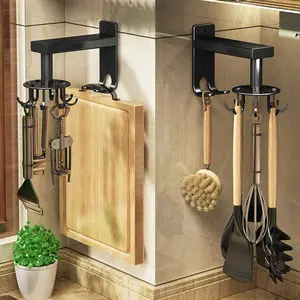 360 Degree Rotating Folding Hook, 180 Degree Vertical Flip Self-adhesive Hook, Utensil Rack with 8 Hooks for Bathroom Cabinet Towel