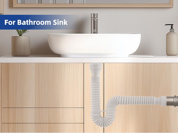 Hibbent 2 Pack 1-1/2" P-Trap Pipe, Flexible Sink Drain Pipe with 4 Rubber Sealing Rings, Expandable Drain Tube 11"-34.5" P Trap Tubing for Kitchen, Bathroom, Garbage Disposal, 1-1/4" Adapter, White