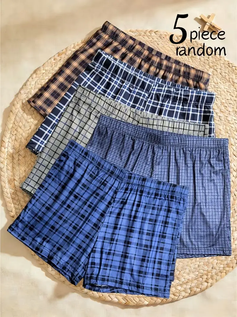 Men's 5-Pack Woven Boxer Shorts, Multicolor Random Mix, Relaxed Fit, Soft Breathable High-Quality Underwear with Elastic Waist