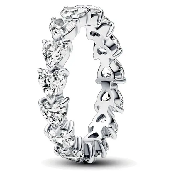 PANDORA Women's Row of Hearts Sterling Silver Eternity Ring with Sparkling V-Shaped Prongs, an Elegant Valentine's Day Gift, Elegant Valentines Day Look, Female, Adults