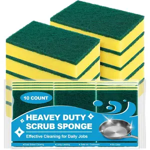 Heavy Duty Scrub Sponges Kitchen 10 Count, Extra-Large Sponges for Cleaning Kitchen and Household, Dish Sponges for Washing Dishes, Pots and Pans