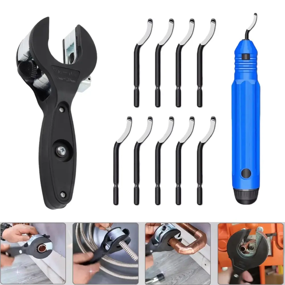 Ratcheting Tube Cutter Kit Set, 1-Hand Fast Multi-Size Cutting Tool with High-Speed Blade for Clean Cuts on Metal/PVC/Copper Pipes, Pex Cutter