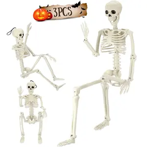 3Pcs Halloween Skeleton Decorations, Posable Skeletons Halloween Decorations Indoor Outdoor