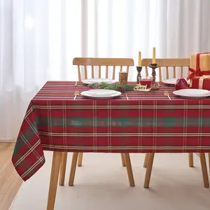 2D Flat Party Tablecloth 1pc, Rectangular Christmas Tablecloth, Plaid, Holiday Winter Party Dinner Kitchen Decor, No Power Needed