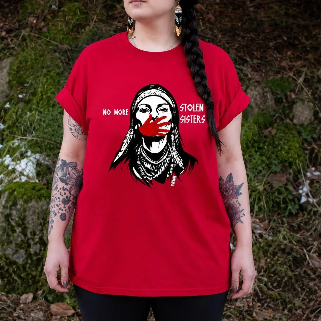 Women's Short-Sleeve Crew Neck Casual Statement T-Shirt - "No More Stolen Sisters" Indigenous Women Advocacy Tee, Unisex Justice & Solidarity Tops