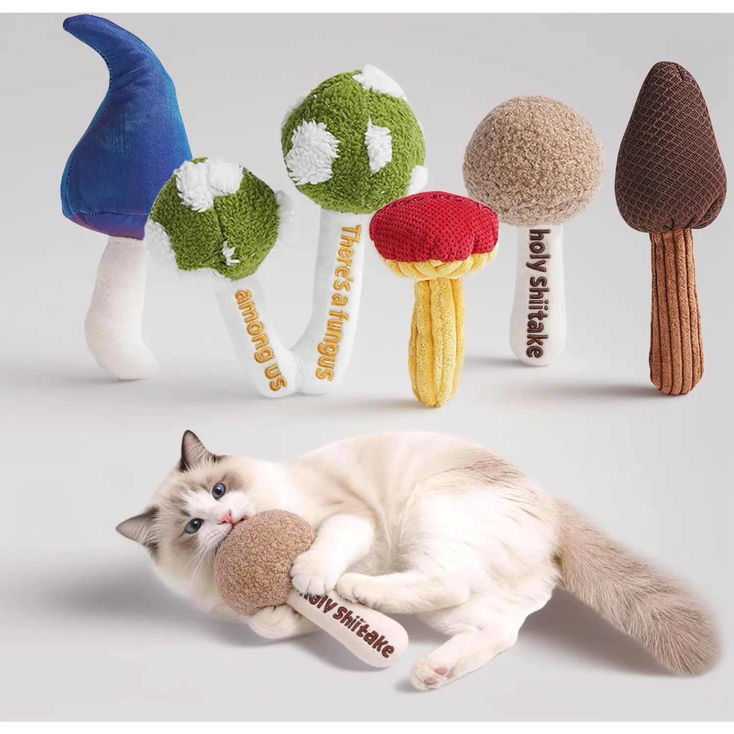 5-Pack Catnip & Silvervine Mushroom Cat Chew Toys - Cute, Multi-Textured Boredom Buster for Indoor Cats, Kitten Teething & Biting Needs