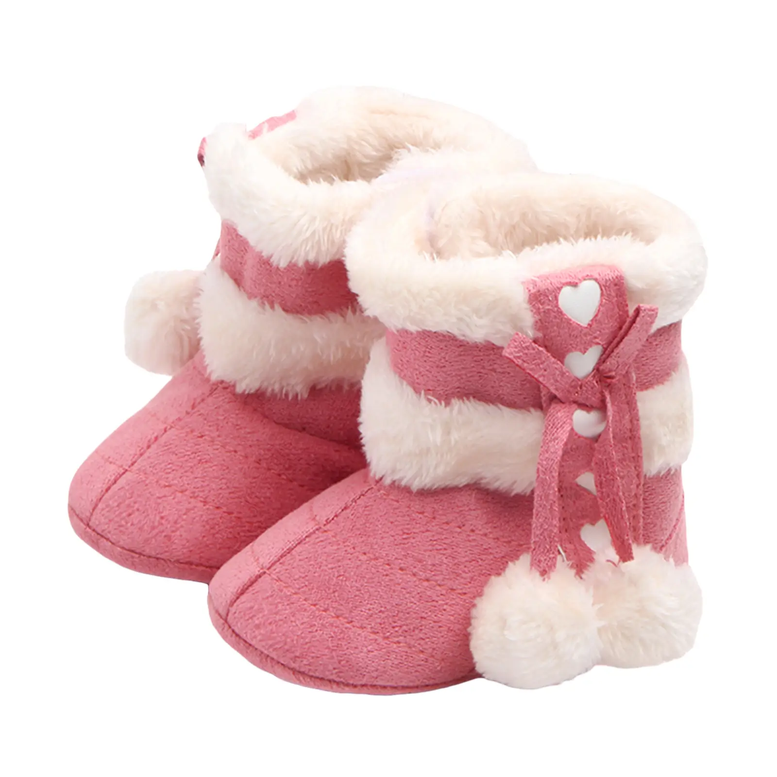 Newborn Girls Winter Boots Cute Bow Plush Pom Snow Shoes Warm Baby Walking Shoes for Toddler Infant