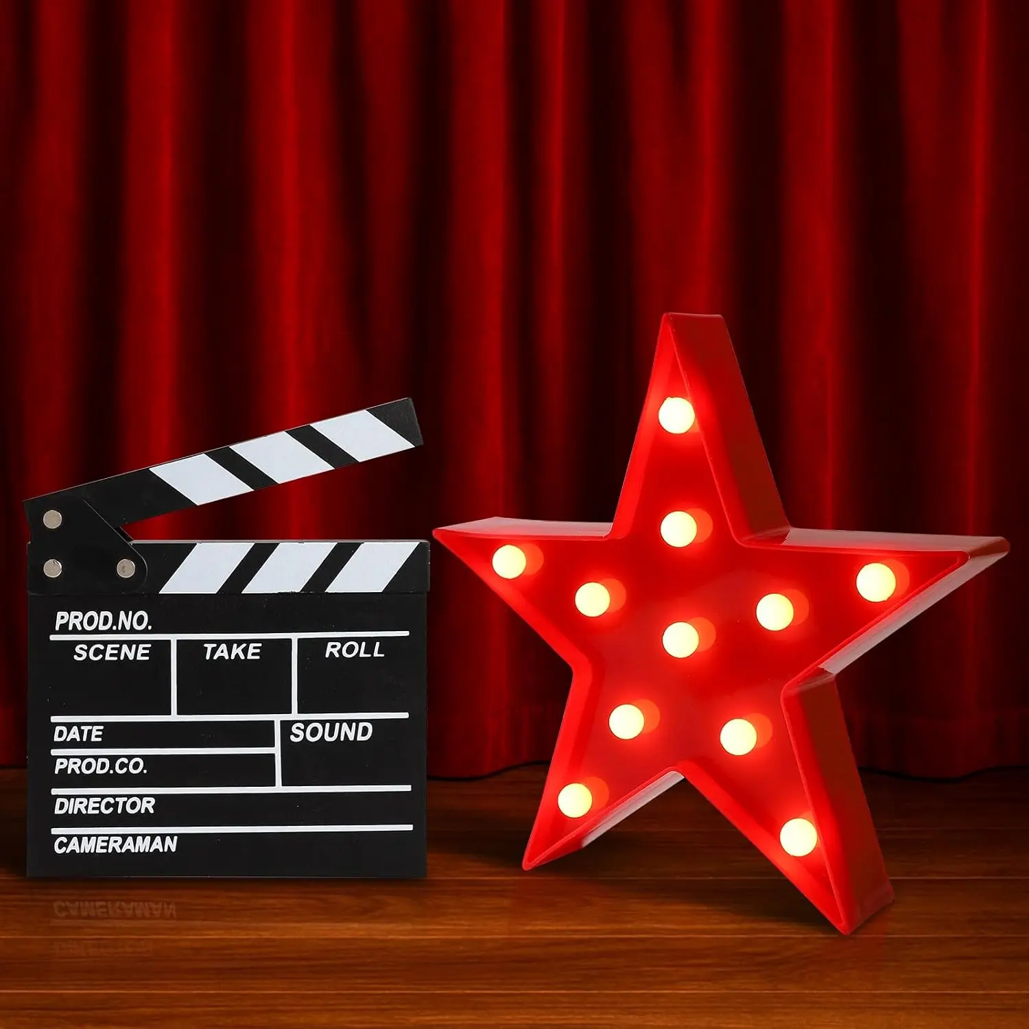 Movie Theater Decor,Film Clapper Board and Light LED  Sign Movie Props for Night Decorations, Room Theater Decor Party Supplies