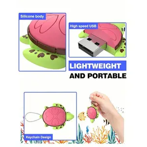 USB 2.0 Flash Drive (16GB/32GB/64GB/128GB) - Portable Large Capacity Thumb Drive with Cat/Turtle Pendant Keychain, Creative Storage for Desktops/Laptops/Mobile, Ideal as Gifts
