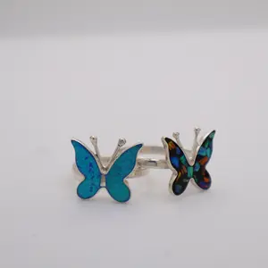 Adjustable Butterfly Ring in 950 Silver with Natural Opals – Limited Edition