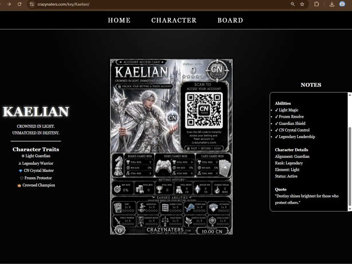 CrazyNaters.com QR Keychain and Wager Account w/10 CN tokens