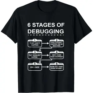 6 Stages of Debugging design Programming Computer Science T-Shirt,Made in USA