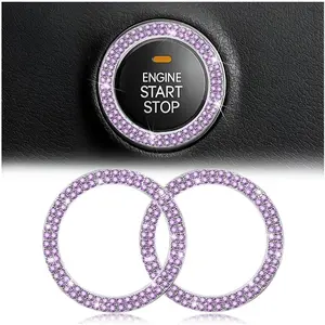Bling  Rhinestone Engine Start Ring , 2 Pack  Push Start Button Cover/Sticker, Key  Knob Bling Ring, Sparkling  Interior Accessories(Double Light Purple)
