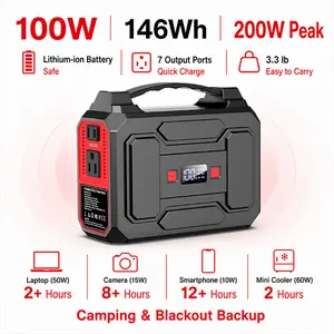 100W 146Wh Portable Solar Power Generator, Solar Generators for Home Use with Mobile Power Battery, Charge System, 7 Outputs, AC Outlet, Dual LED Flashlight, Outdoor Backup for Camping & Emergency Use