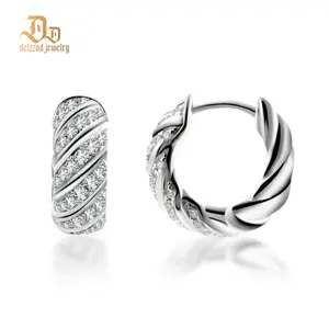Delzzad Sculpted Cable Hoop Earrings D Color VVS Synthetic Moissanite Earrings Jewelry S925 Perfect Birthday Engagement Wedding Anniversary Christmas Gift