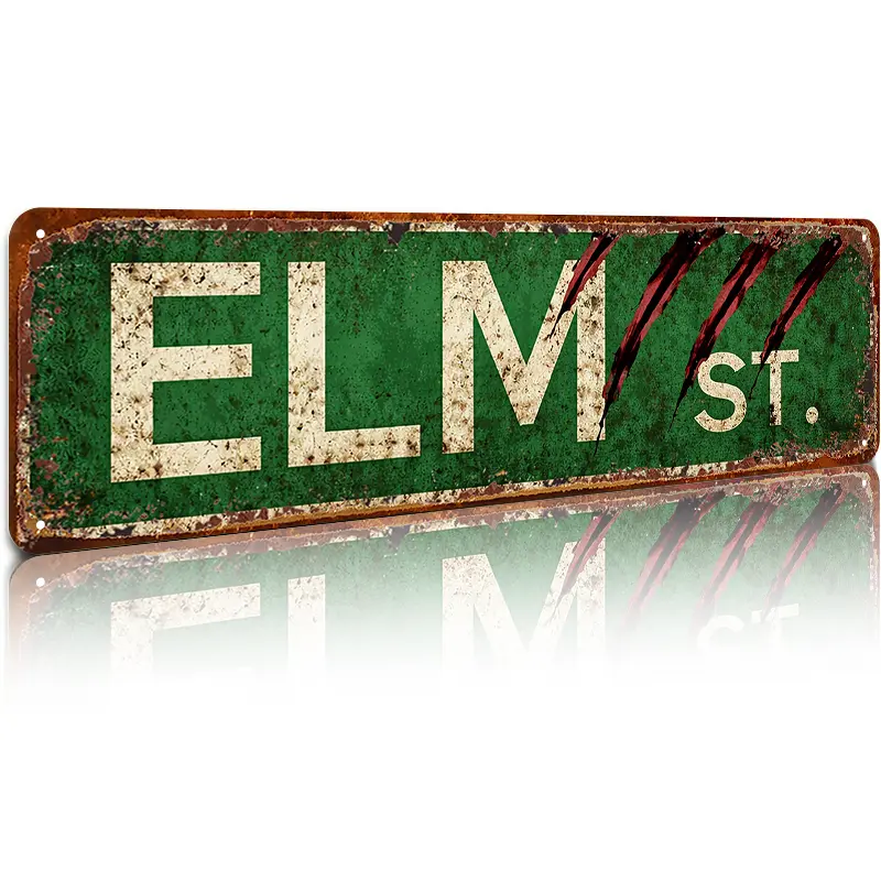 Vintage Metal-Aluminum Elm Street Horror Movie Decorative Wall Plaque - 4x16in American Retro Home Supplies Sign, Pre-Drilled Hang Durable Spooky Man Cave Decor, Adult Collectible Room Accessory