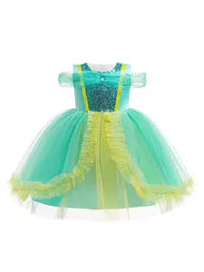 Mint Green Sequins Cartoon Cosplay Costume Fancy Carnival Party Holiday Kids Clothes Princess Girls Ball Gown Children Cocktail Dress for all Season 4 to 8 Years Party Costume Accessory