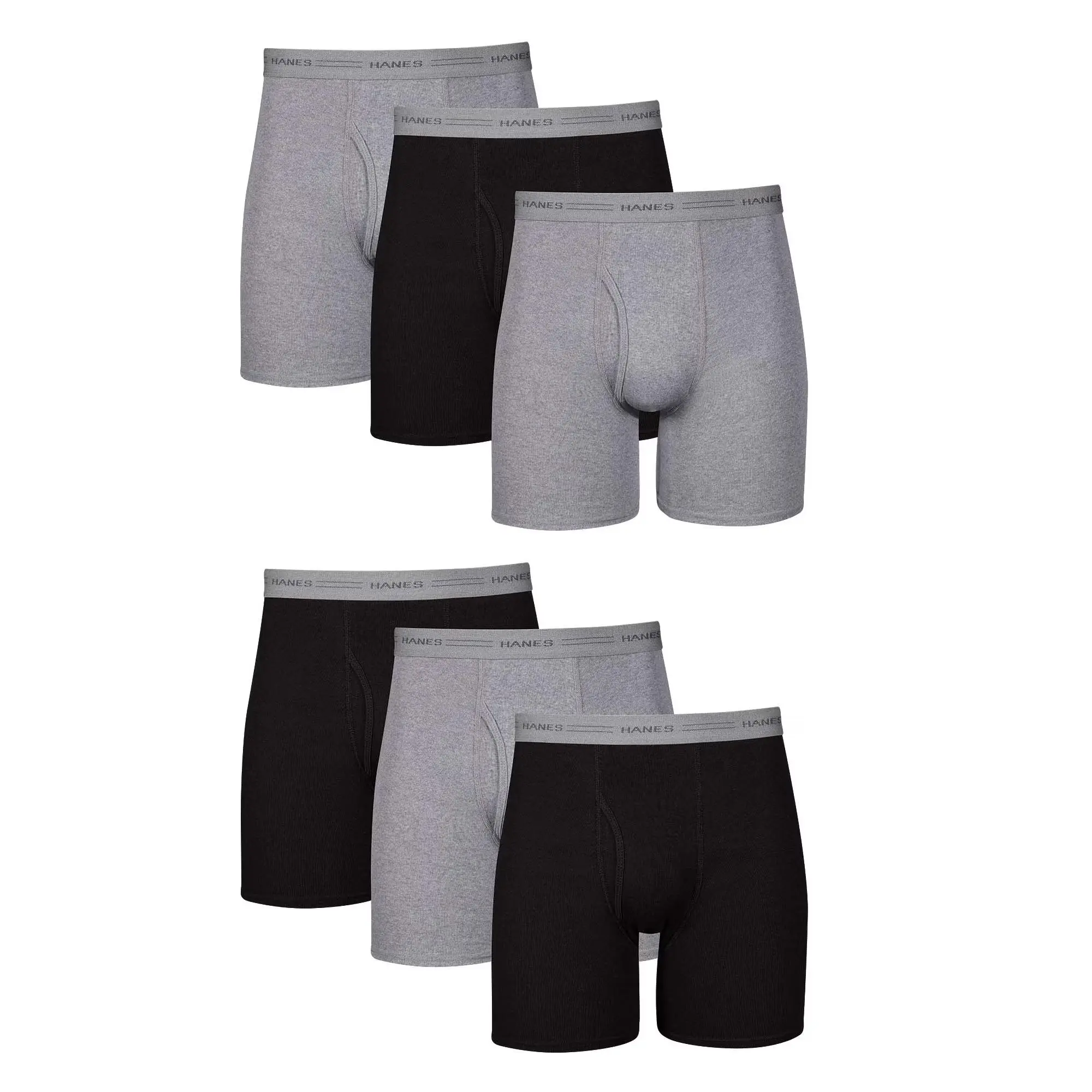 Hanes Men's Basic Cotton Knit Boxer Briefs, 6-Pack | Lightweight & Breathable Tagless Fabric for a Smooth Fit | Sizes up to 3XL