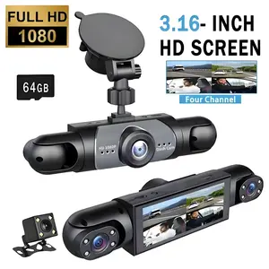 Four-Lens Car Dash Cam, Front Rear Dashcam, 1080P Video Recorder with 64GB Memory Card, Night Vision, Parking Mode, Vehicle Surveillance Camera