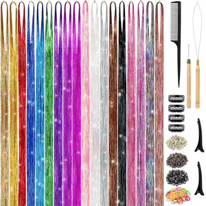 Hair Tinsel Kit (48 Inch, 18 Colors, 4320 strands), Tinsel Hair Extensions with Tools, Heat Resistant Fairy Hair Tinsel Kit for Women Girls Hair Accessories