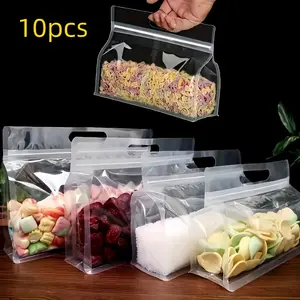 10-Pack Transparent Clear Eight-Sided Sealed Bags, Snack Self-Seal Bags, Stand-Up Plastic Seal Bags, Ideal for Food Storage and Organization