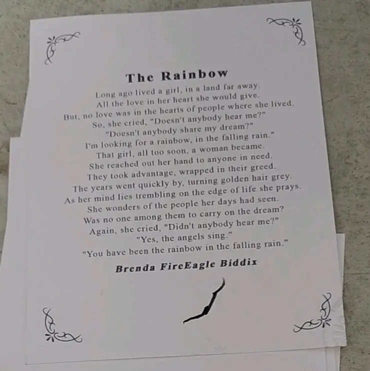 Signed Poem by Brenda FireEagle Biddix - Editors Choice Award 2003 - Has Brenda's Signature (limited) - Inspirational and Moving Content for Poetry En