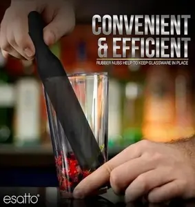 Esatto Professional Bar Tool Muddler 25 CM 10 Inches Ribbed ABS Plastic Durable for Mashing Fruits Berries Sugar Spices Herbs Black