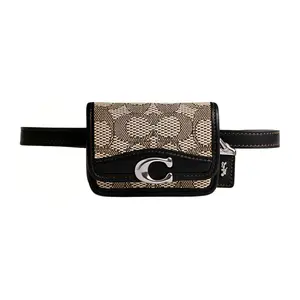 COACH Bandit 10 Classic Monogram Buckle Jacquard Patch Leather Mini Crossbody Bag for Women in Black and Khaki