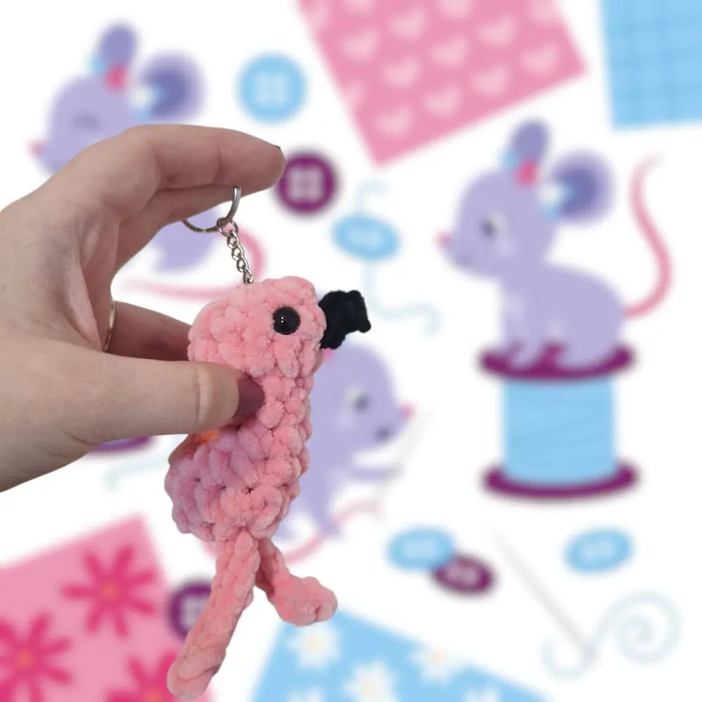 Crochet pink flamingo keyring - super soft with safety eyes and keychain