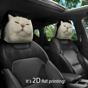 JIT 2D flat (no filler) sleepy cat pattern car head pillowcase, seat head protective cover for all models, interior decoration accessories car headrest cover, gift for drivers and passengers Vehicle
