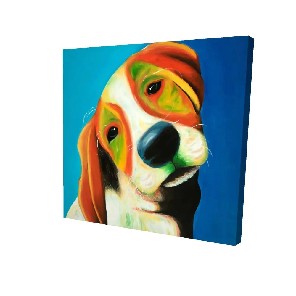 Begin Home Decor 2080-2424-AN360 24 x 24 in. Colorful Beagle Dog Blue Canvas - Animal Bedroom Decor